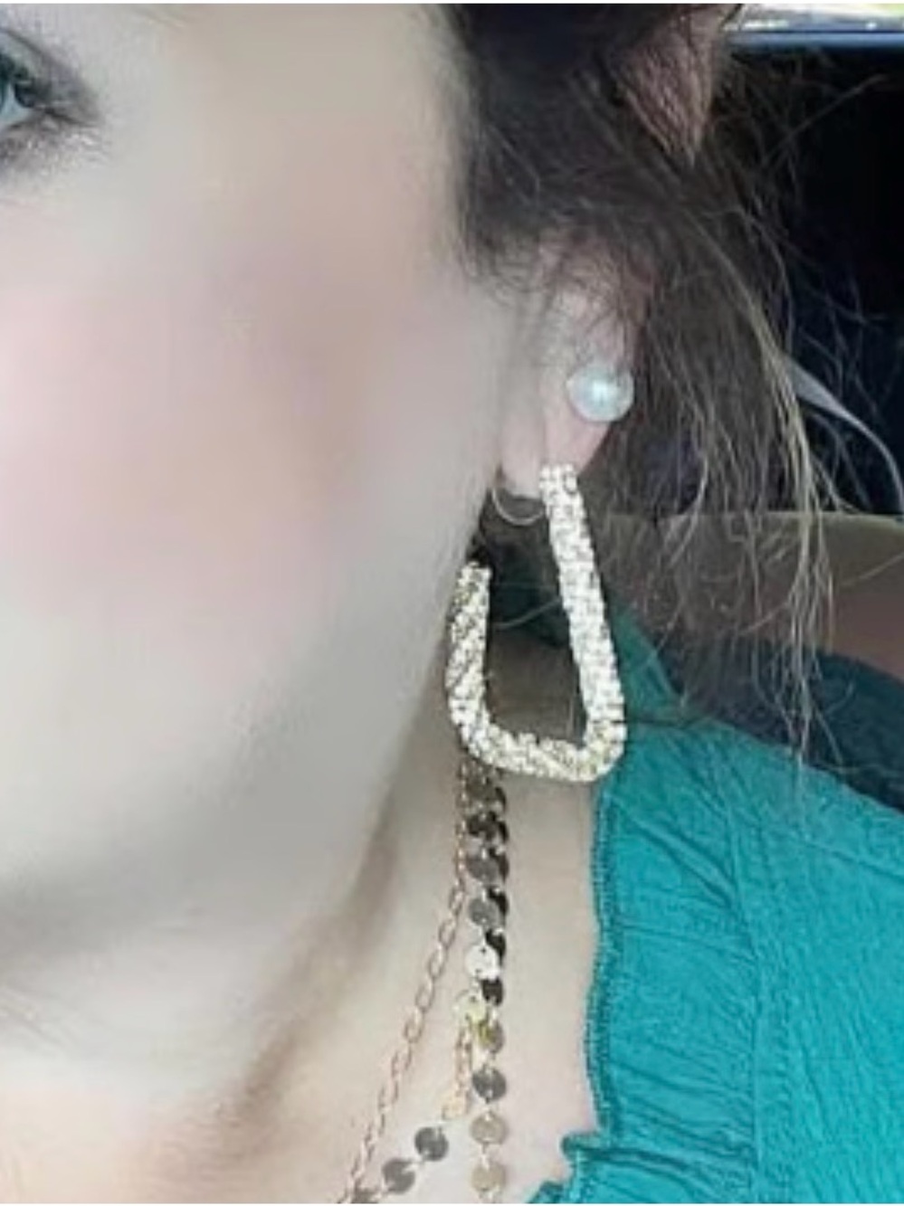Park Lane London Sparkle Gold Crystal Square Hoop Earrings with Pavé Detail - Picture 2 of 8